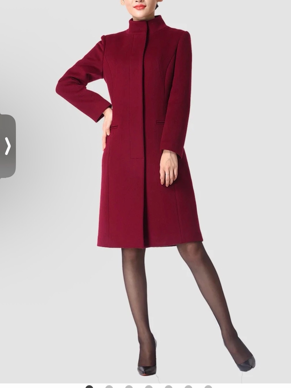 Cashmere and Wool Women's Burgundy High Collar Pea Coat